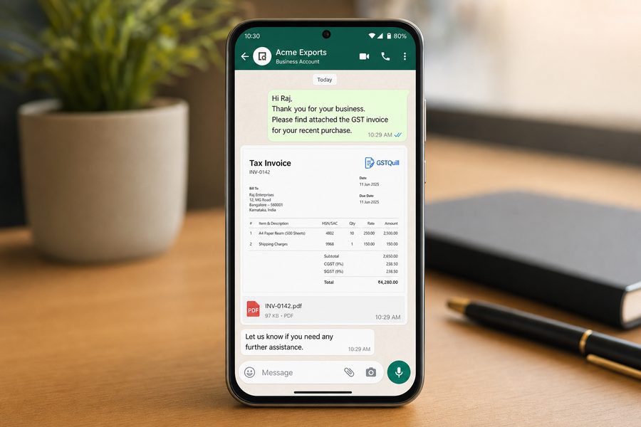 Share GST invoice on WhatsApp with ₹ amount